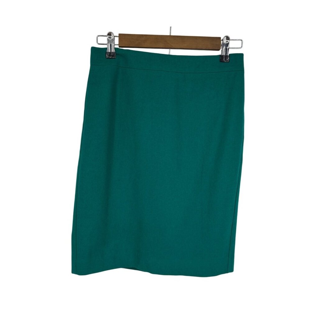 J.Crew Womens Green Wool Blend Fully Lined Back Zip Closure Pencil Skirt Size 2